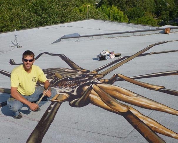 On the roof of one of the houses in the USA, not far from the airport - Roof, Drawing, Talent, Spider