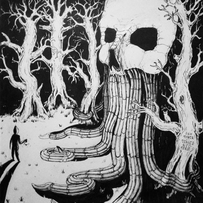 Inktober - My, Inktober, , , , Black, Tree, Scull, Art, Neo