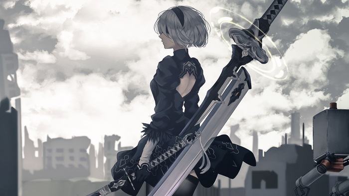 Wallpaper - Арт, NIER Automata, Обои на рабочий стол, Yorha unit No 2 type B, Game Art