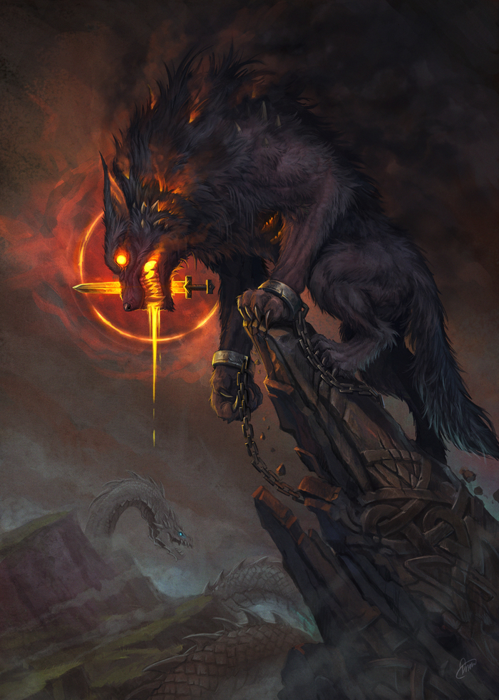 Fenrir - Art, Drawing, Fenrir, Scandinavian mythology, Baklaher