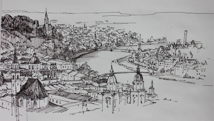 Sketch Salzburg 2017 A3 - My, Sketchbook, Sketch, Sketch, Cityscapes, Street photography