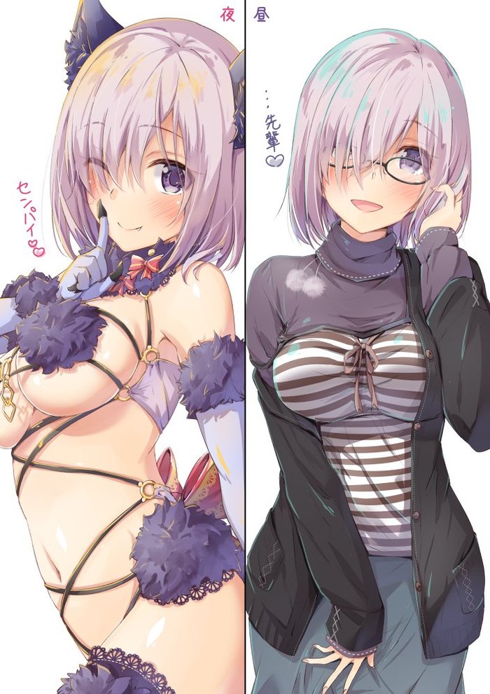 How to address senpai at night and during the day - NSFW, Fate, Fate grand order, Shielder, Mashu Kyrielight, Anime, Anime art, , Boobs, Senpai