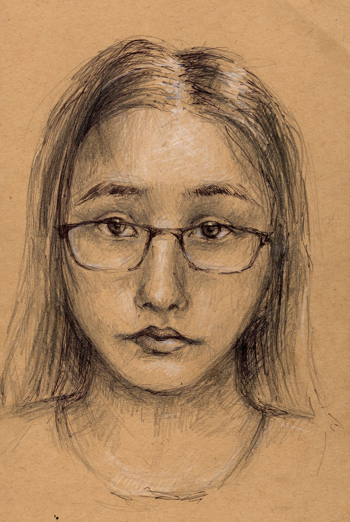 Half an hour, an attempt at a self-portrait. - Portrait, Drawing, Junior Academy of Artists, 