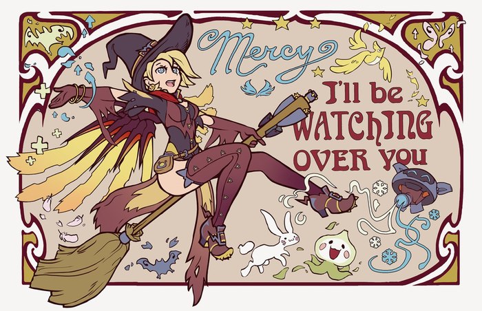 Halloween Mercy - Halloween, Mercy, Blizzard, Overwatch, Art, Little witch academia, Crossover