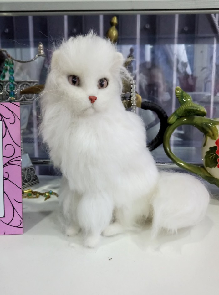 Angora cat Arnie, 20 cm - My, Dry felting, Needlework without process, Catomafia, Handmade, Longpost, cat