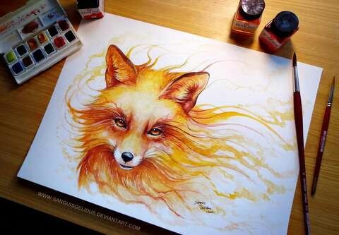 Ideas for sketches - My, Fox, Watercolor, Fantasy, , Beautiful