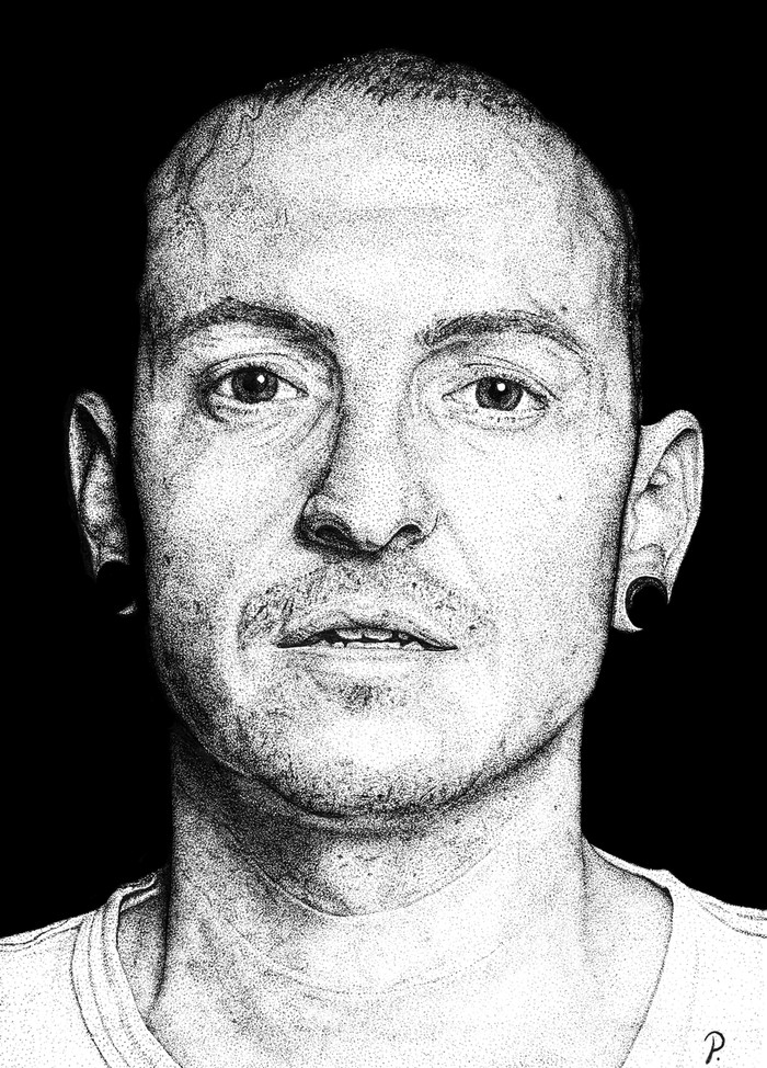 Portrait of Chester Bennington - My, , Dotwork, Pointillism, Pen drawing, Graphics, Art, Creation, Video, Longpost