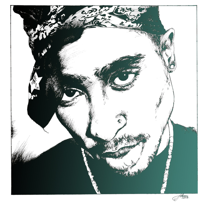Tupac Shakur. processed scan) - My, Tupac shakur, Drawing, The photo, Graphics, My, Portrait, Images