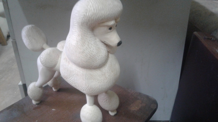 Wooden poodle (beech) - My, Wood carving, Barrette, Thread, Royal Poodle, Handmade, Longpost