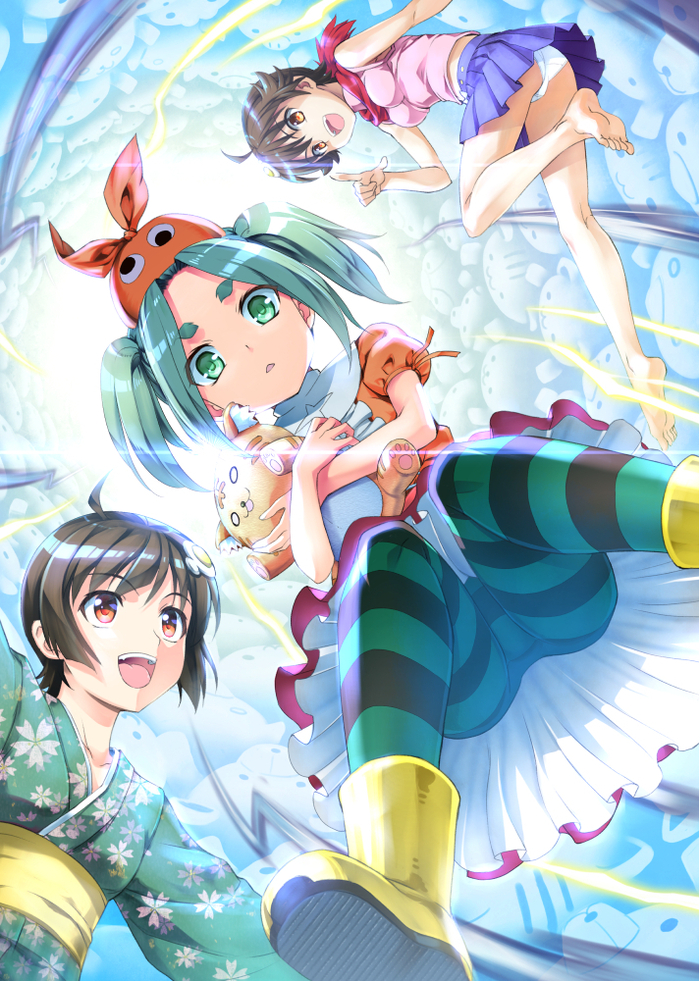 Great view from below - Anime, Anime art, Monogatari series, Yotsugi ononoki, Araragi karen, Tsukihi araragi