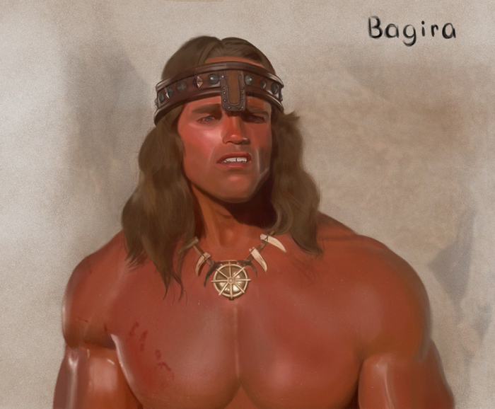 Friends, in addition to comics, I also draw like this) If you like it, I will continue to post this, along with comics of course - My, Conan the barbarian, Arnold Schwarzenegger, Portrait, Scene from the movie, Painting, Digital drawing, Muscle, Naked torso