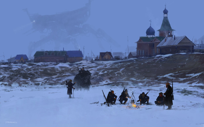 Jakub Rozalski У костра - Картина, Пейзаж, Якуб Розальски