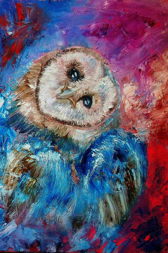 Owlet from Owlet. Oil Canvas Kyiv - My, Owl, Predator birds, Oil painting, Kiev