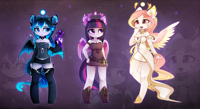 Anthro goddesses My Little Pony, Ponyart, Princess Celestia, Princess Luna, Twilight Princess, , Magnaluna