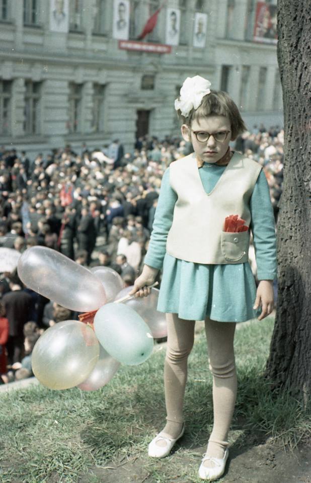 May Day demonstration, 1968, Lviv - Pervomayskaya, Demonstration, Girl, Air balloons, Lviv, Story