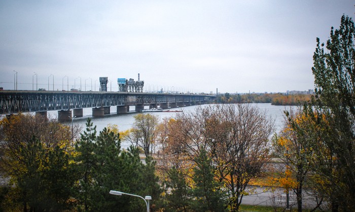 Autumn Dnieper - Mainly cloudy, Dnieper, Photo on sneaker, Bridge, Autumn, My, My