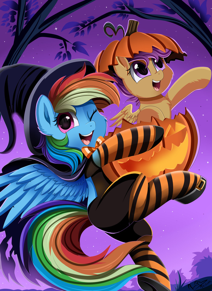 "Happy Halloween!" by pridark My Little Pony, Rainbow Dash, Scootaloo, Pridark