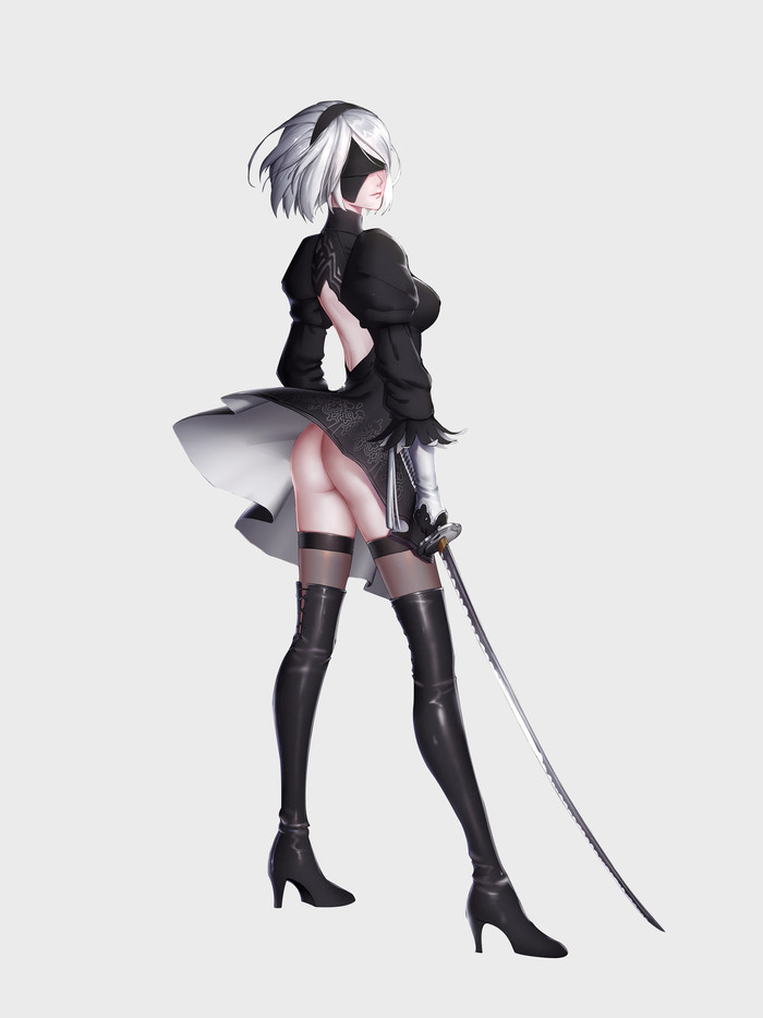 2B with her sword - NSFW, Игры, NIER Automata, Yorha unit No 2 type B, Аss, Попа