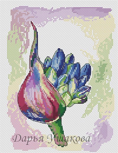 watercolor bow - My, Needlework without process, Embroidery, Cross-stitch, Copyright, My, Longpost