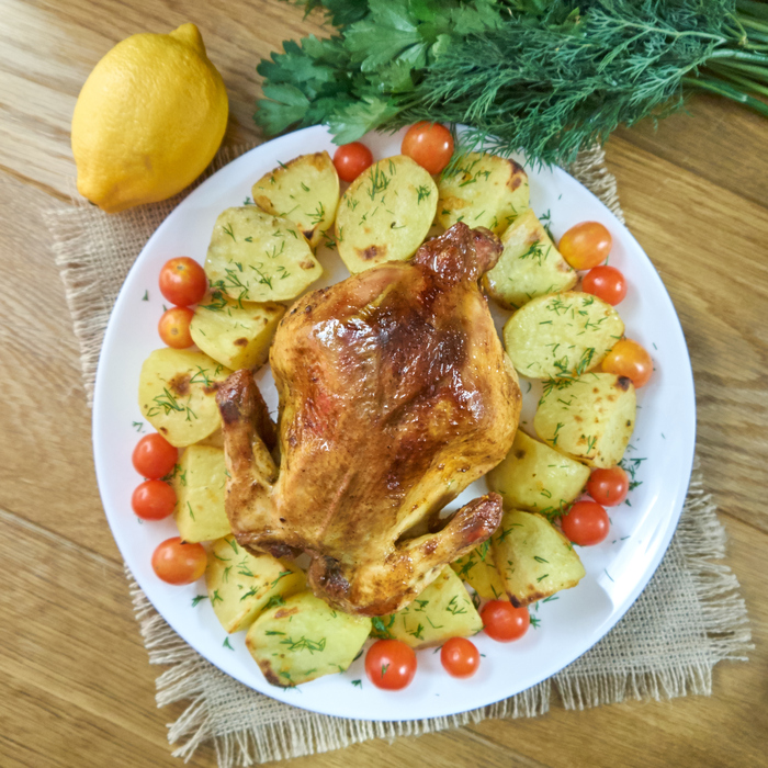 Baked chicken. With potatoes. - My, Baked potato, Hen, Chickens, Chicken recipes, Cooking, Longpost, Baking