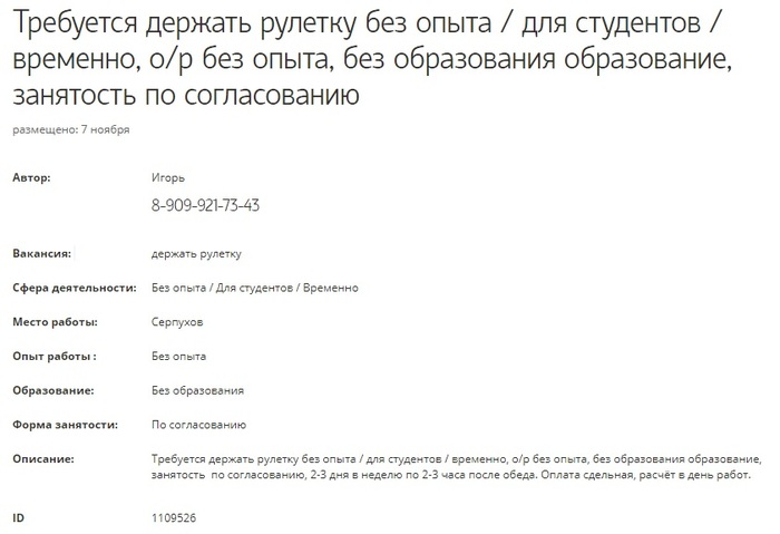 Наконец- то нашёл подходящую работу - Вакансии, Рулетка, Держатель рулетки, Неопытность