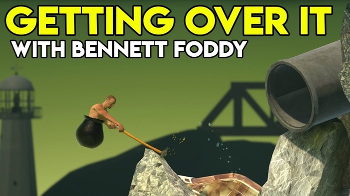 A man in a cauldron with a sledgehammer or Getting Over It with Bennett Foddy - Suffering, Gamers, Getting over IT, , Speedrun, Video, Longpost