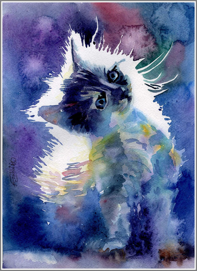 Kitten (watercolor) - My, Watercolor, Cat kitten, cat