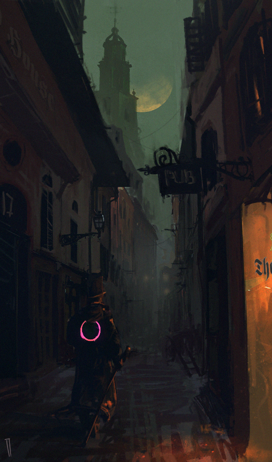 Night Street - Art, Drawing, Ismail Inceoglu