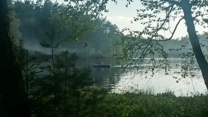 Morning fishing from a boat - My, Fishing, A boat, Lake, Fishermen, Nature, The photo, Mobile photography, Photo on sneaker