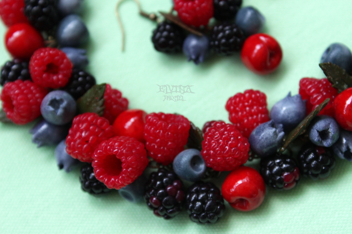 Brestel maybe without crypto) - My, Polymer clay, Berries, , Decoration, Raspberries, Blackberry, Cherry