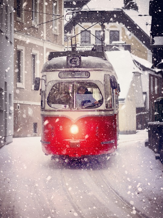 Through the narrow streets - The photo, Tram, Winter