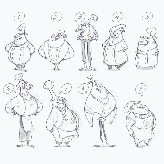 Step by step character development process - My, Drawing, Sketch, Process of creation, Drawing process, Process, Character Creation, Pig, Cook, Longpost, Creation