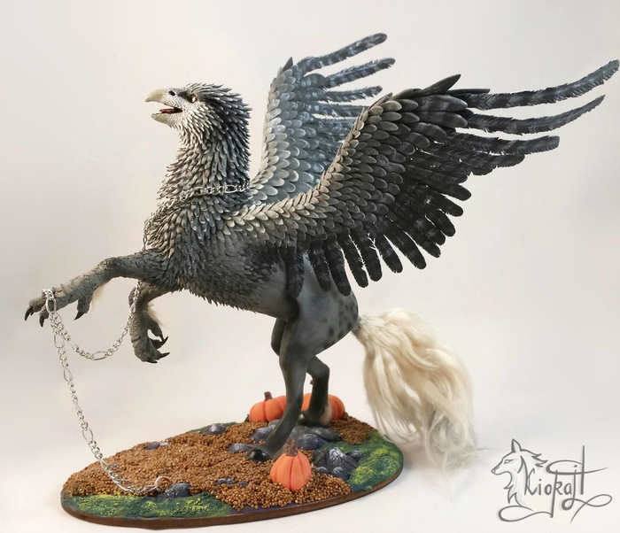 Beakwing - My, Harry Potter, Hippogriff, Beakwing, Handmade, My, Velvet plastic, Figurine, Needlework without process, Longpost, Figurines