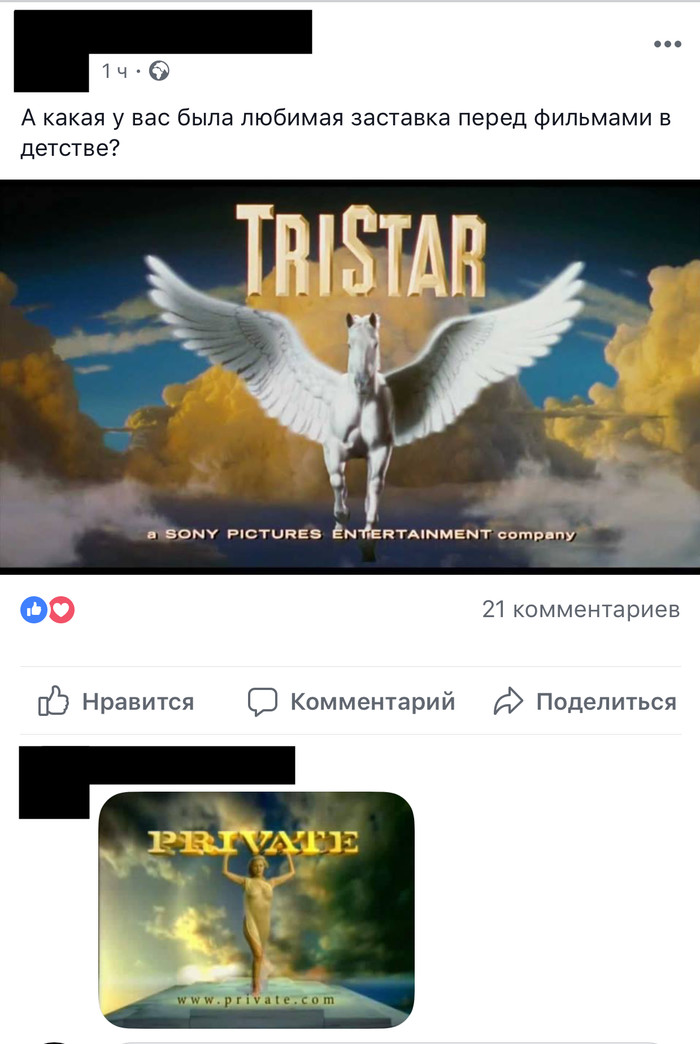 Любимые заставки детства - Моё, Скриншот, Facebook, Комментарии, Private, Tristar, Логотип, Воспоминания из детства