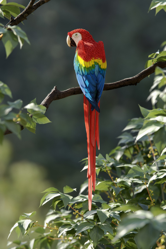 Red macaw. - Red, A parrot, Drawing, Digital 3D, Nature, Art, 3D