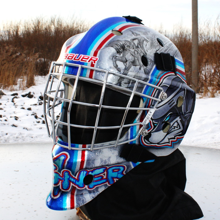 Airbrushing on a hockey helmet for a young goalkeeper from Surgut. - My, Longpost, Art, Images, Airbrushing, Hockey, Tyumen, Bauer