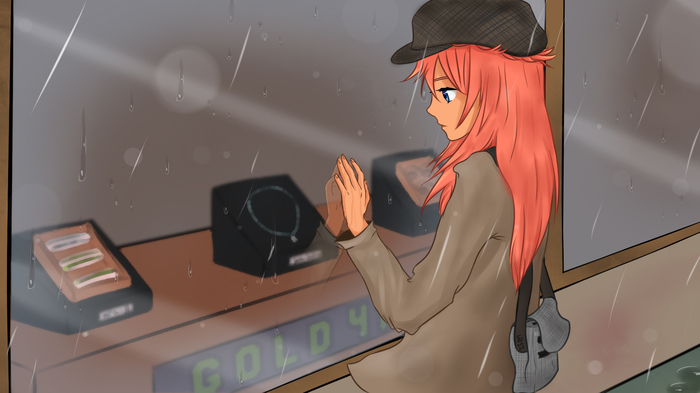 Cloudy with a chance of rain... - My, Visual novel, Endless summer, Ulyana, , Rain