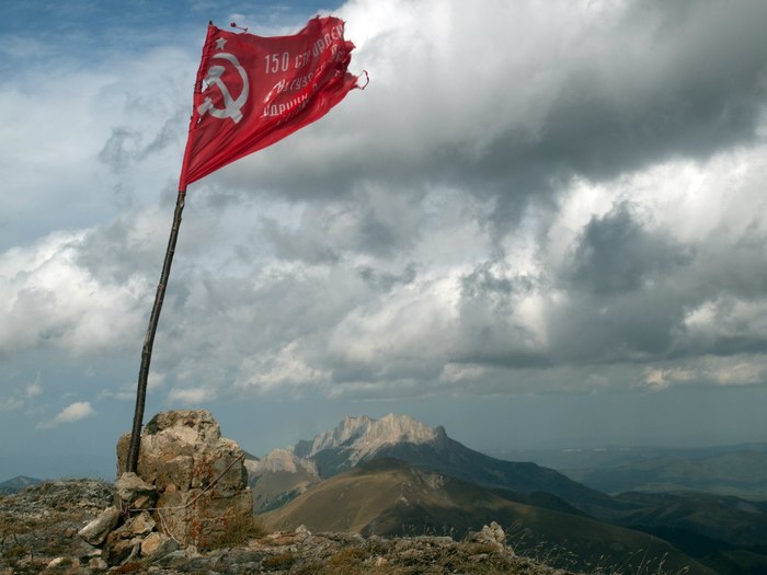 Conquest of the summit - Flag, The mountains, Nature, The photo
