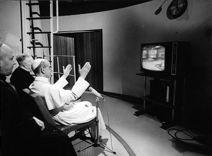 Pope Paul VI watching the landing of Apollo 11, 1969. - From the network, , There is no God?, Pope