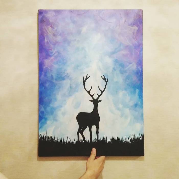 glowing deer - My, Drawing, Acrylic, Artist, Art, Creation, Longpost