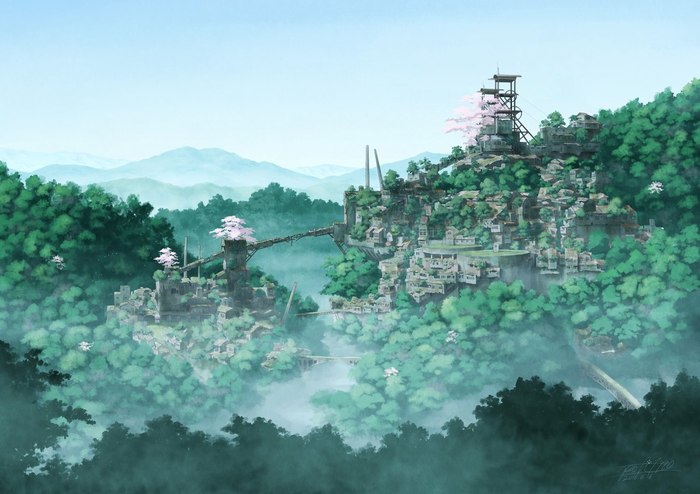 The best anime landscapes - Anime, Art, Beautiful view, Not mine, Longpost