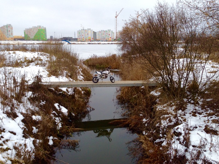 motik - Winter, Moto, My, Lake, Bridge, Pit bike