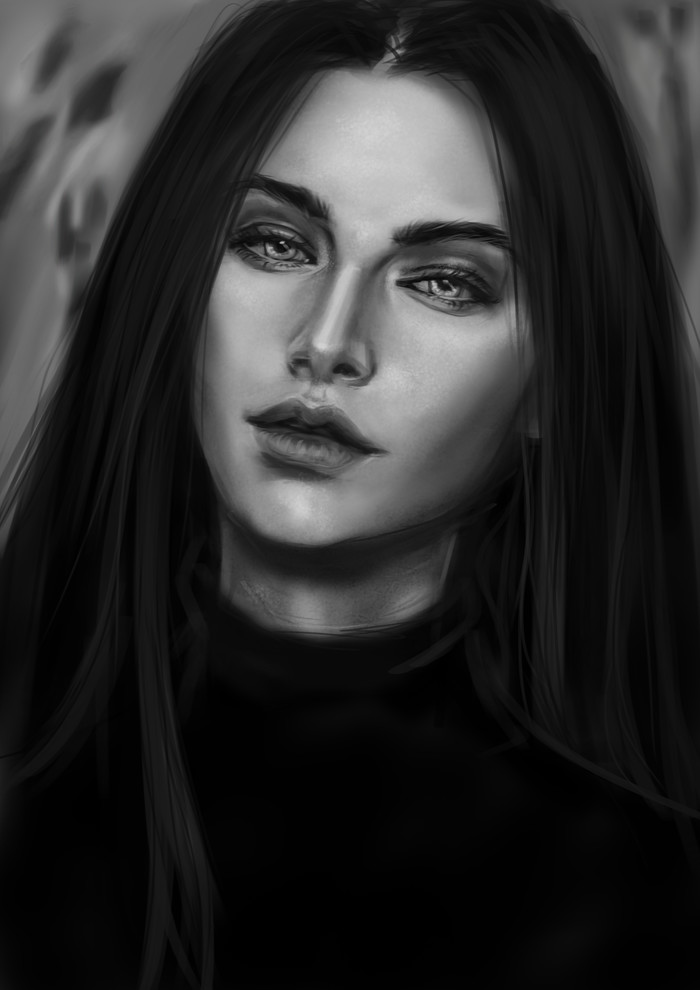 Rogneda - My, Art, Digital drawing, Portrait, Black and white, Girls