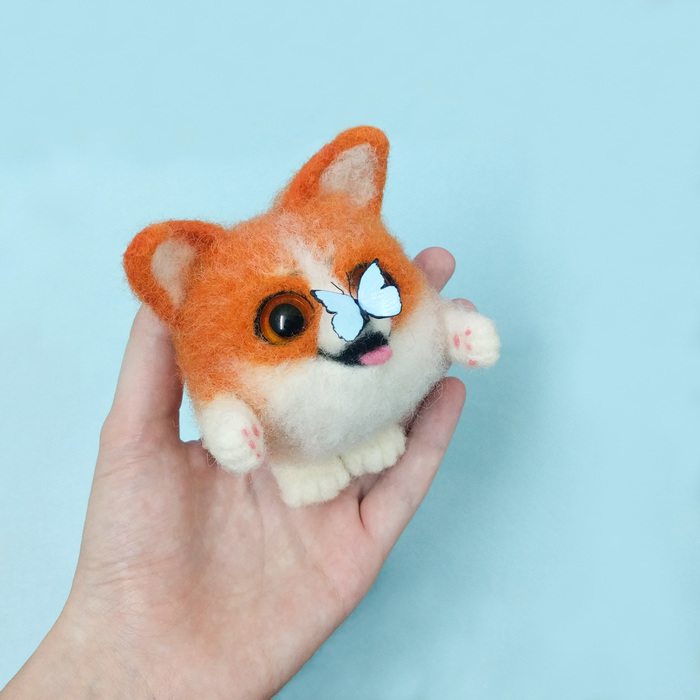 Tangerine shortbread - My, Dry felting, , Author's toy, Corgi, Needlework, Handmade, Handmade, Dog, Longpost