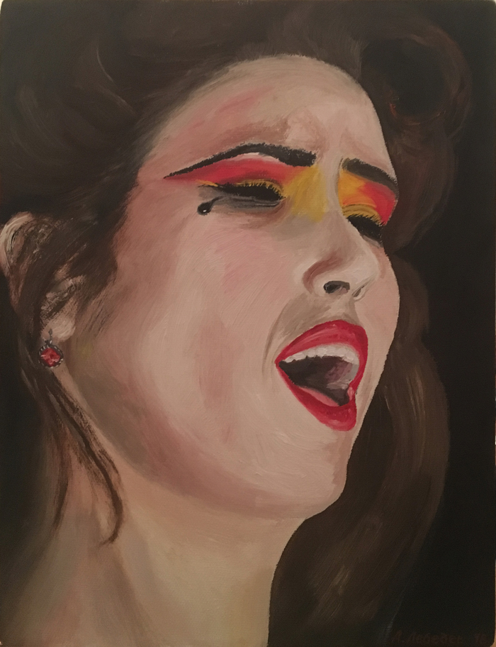 Weeper. Anton Lebedev. Canvas, oil. 40x30. 2018 - My, Female, Portrait, The singers, Mulholland Drive, Women