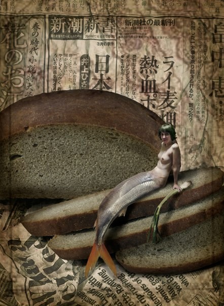 Mermaid with bow - NSFW, My, Mermaid, Herring, Onion, Bread, Food, Still life, Photoshop master, A fish