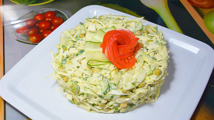 A step-by-step recipe for a simple, delicious and QUICK SALAD with cabbage, egg, cucumber and green peas - Recipe, , Salad, , , , Longpost