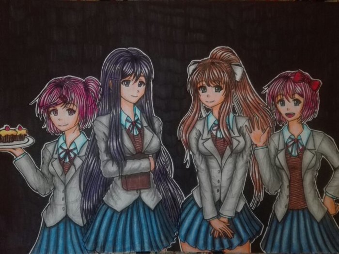 Запилил арт по DDLC :333 - Моё, Doki Doki Literature Club, Арт, Аниме, Monika, Natsuki, Yuri, Sayori