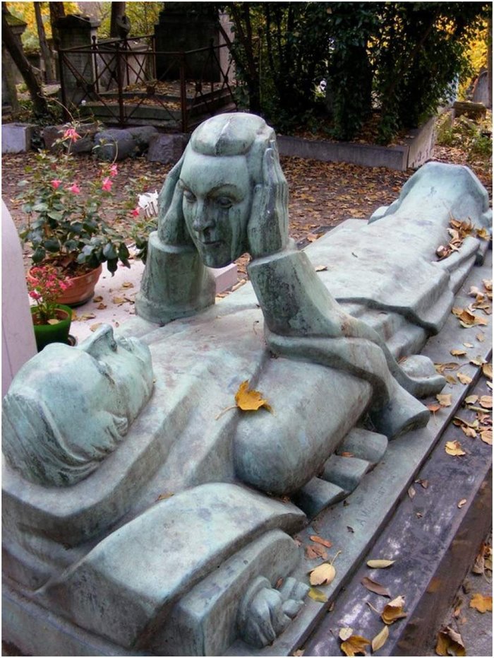 Tombstone at the Pere Lachaise cemetery. - , Cemetery, French people, Headstone