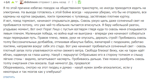 Будни в электричке или зомби-апокалипсис. - Метро, Электричка, Транспорт, Зомби-Апокалипсис, Комментарии, Комментарии на Пикабу, Общественный транспорт